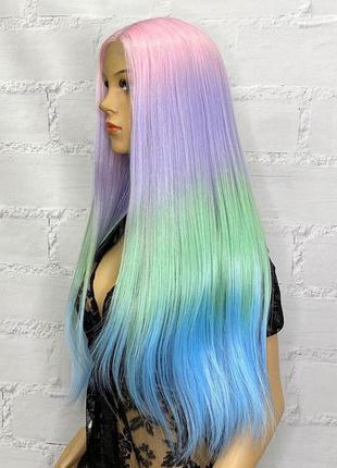 Парик на сетке lace wig разноцветный ровный длинный термостойкий/ перука на сітці різнокольорова3 фото