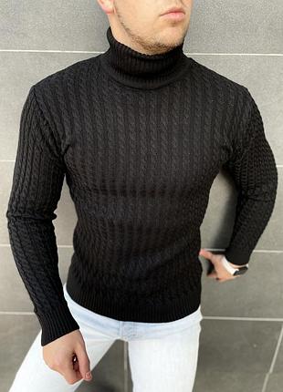 Вовняний, теплий, чорний светр, гольф| чоловічий светр, вовна
