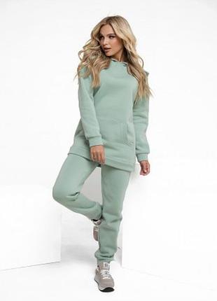 Костюм теплий трикотаж на флісі м'ятний колір