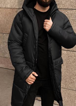 Пуховик парка куртка мужская удлиненная черная / пуховік курточка чоловіча подовжена чорна4 фото