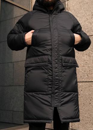 Пуховик парка куртка мужская удлиненная черная / пуховік курточка чоловіча подовжена чорна3 фото