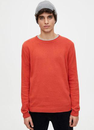 Свитер джемпер оранжевый хлопковый с круглым вырезом pull & bear
