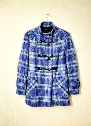 Stile benetton красивое пальто тёплое деми серо-синее в клеточку на подкладке женское2 фото