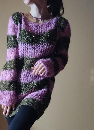 Сукня павутинка, туніка з мохеру, модне плаття-туніка, в'язане, тепле, colour block