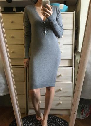 Серое базовое миди платье вискоза по фигуре 10-12