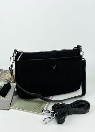 Женская замшевая сумка кросс-боди на три отделения polina & eiterou