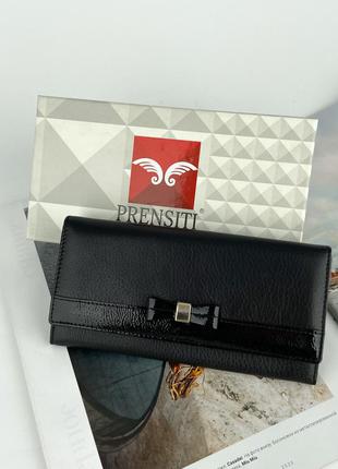 Женский кожаный кошелёк на кнопке с бантиком prensiti черный