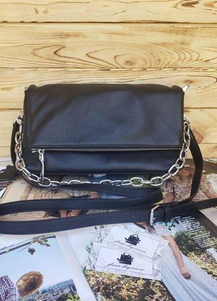 Женская кожаная сумка через плечо черная polina & eiterou