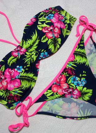 75в/с , 80а/в, 85а раздельный купальник бикини бандо с ярким принтом тропических цветов
