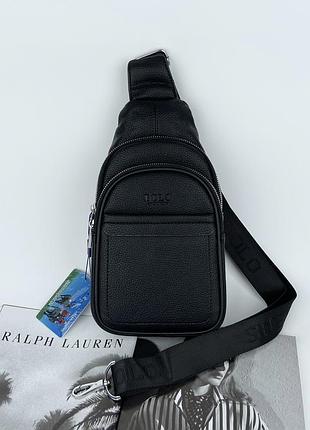 Мужская нагрудная сумка слинг через плечо на два отделения черная