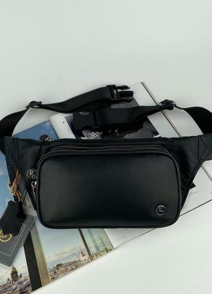 Мужская кожаная поясная сумка бананка на пояс и через плечо на три отделения h.t. leather черная