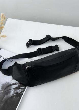 Мужская кожаная поясная сумка бананка на пояс и через плечо h.t. leather чёрная