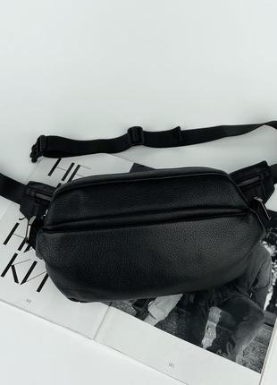 Мужская кожаная поясная сумка бананка на пояс и через плечо h.t. leather черная