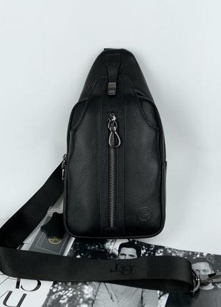 Мужская кожаная нагрудная сумка слинг через плечо h.t leather