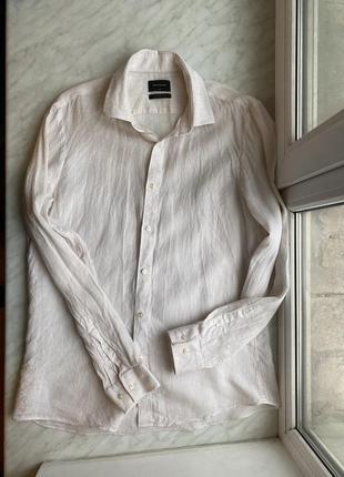 Молочный льняной мужской оверсайз рубашка slim fit reserved 42 размер