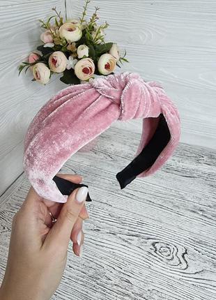 Розовый обруч - чалма для волос / велюровый ободок розового цвета1 фото