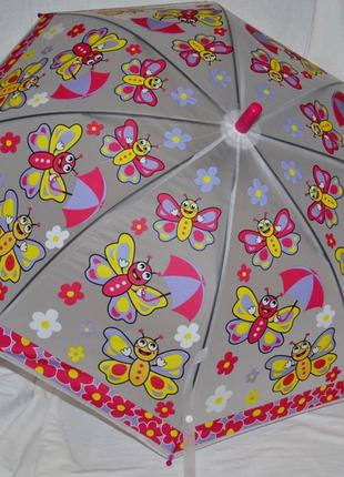 Зонтик зонт для девочки с яркими бабочками матовый полу прозрачный грибком