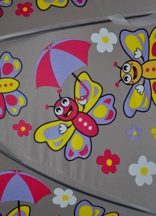 Зонт зонт для девочки с яркими бабочками матовый полу прозрачный грибком5 фото