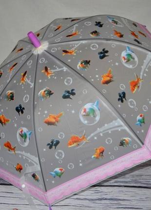 Зонт зонт детский яркий матовый полу - прозрачный веселый рыбки