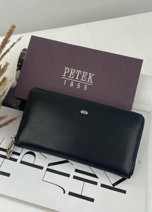Мужской кожаный кошелек клатч портмоне на молнии petek черный