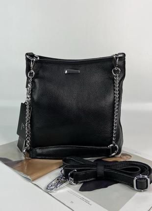 Женская кожаная сумка на и через плечо чёрная farfalla rosso