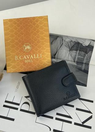 Мужской кожаный итальянский кошелек складной черный b. cavalli