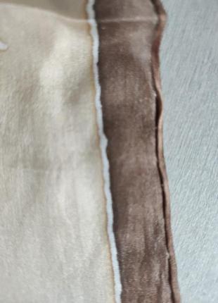 Шарф большой натуральный шёлк уникальный рисунок ручная работа батик бежевый коричневый именной4 фото