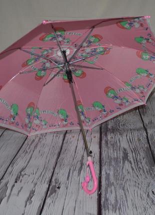 Зонтик зонт трость детский со свистком разные розовый с девочками2 фото