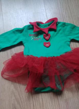 Новогодний бодик с юбкой костюм эльфа платье помощник санты