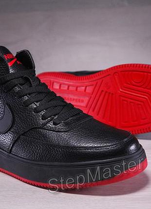 Зимові шкіряні кросівки на хутрі nike air force black
