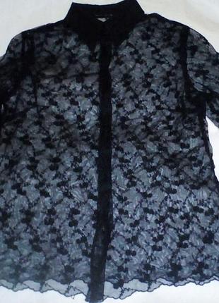 Оригинальная женская черная блузка гипюр размер 10-12