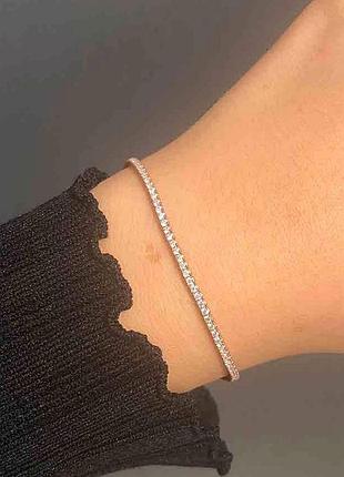 Жіночий срібний браслет з кубічним цирконієм покритий родієм