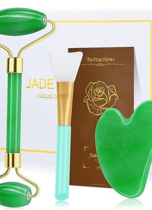 Набор роликов jade roller и gua shaиз 100% натурального нефрита для лица
