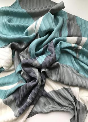 Шелковый винтажный платок геометрия абстракция жаккард полоска серый бирюзовый германия2 фото