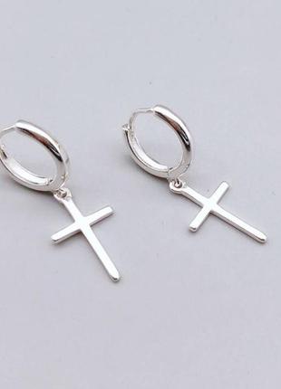Сережки кресты унисекс, женские и мужские, серебряное покрытие 925 пробы