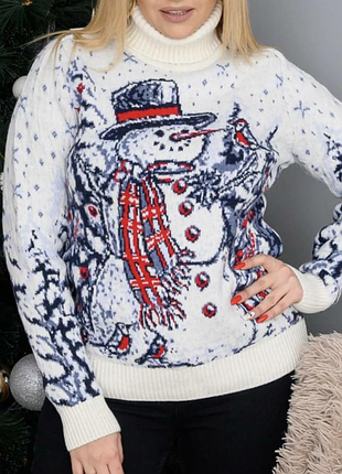 Свитер женский из натуральной шерсти "снеговик" pulltonic