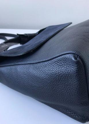 Вместительная кожаная сумка 29386-1 италия с плечевым ремешком темно-синяя9 фото