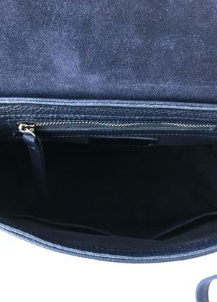 Містка шкіряна сумка 29386-1 італія з плечовим ремінцем темно-синя5 фото