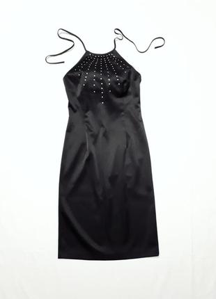 ♥️1+1=3 черное платье со стразами открытой спиной по фигуре р 10