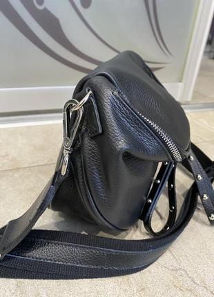 Сумка чорна італійська сумка кроссбоди з м'якої шкіри м'яка сумка на плече5 фото