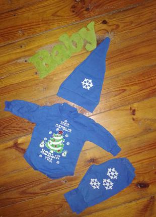 Новогодний набор синий костюмчик малышу 3-9 мес. на первый новый год