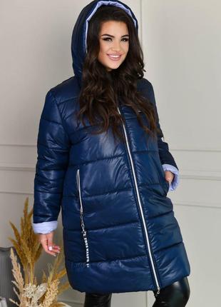Куртка пальто женская длинная теплая зима на синтепоне зимняя 52-663 фото