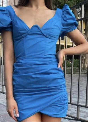 Платье голубое в сборку oh polly в стиле зара zara для выпускного выпускной вечернее новогоднее брендовое10 фото