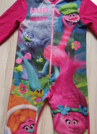Розовый слип человечек пижама кигуруми поддева с капюшоном trolls тролли на 5-6лет3 фото