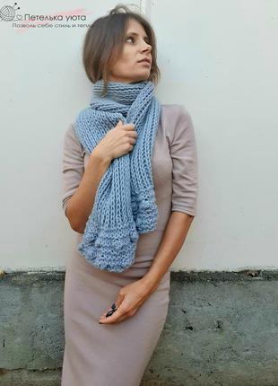Модний, матовий, об'ємний шарф сірого кольору з блакитним відтінком, handmade1 фото