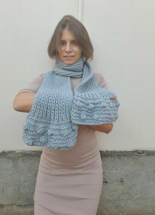 Модный, матовый, объёмный шарф серого цвета с голубым оттенком, handmade10 фото