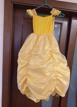 Очень красивое платье карнавальное принцесса белль 5-6 лет с кругами3 фото
