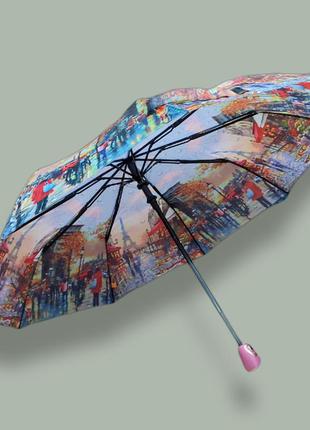 Женский зонт полуавтомат с нарисованными пейзажами