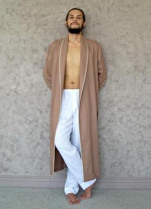 Чоловічий халат з натурального льону з кантом, лляний чоловічий халат3 фото