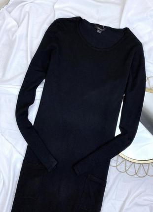 Трикотажное платье чёрное с карманами рукавами тёплое вискоза2 фото